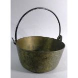 A Brass Jam Kettle with Iron Loop Handle, 21.5cm Diameter