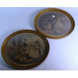 A Pair of Gilt Framed Oval Prints Depicting Family Scenes, Each 41cm Wide