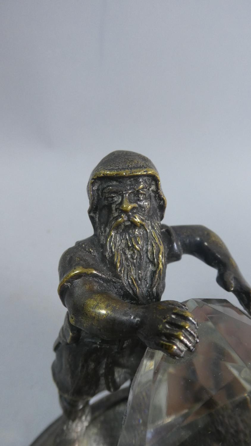 A Novelty Desktop Paperweight in the Form of Dwarf Holding Giant Glass Diamond, Silver Plated - Image 2 of 2