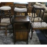 A Collection of Mid 20th Century Furniture to Include Walnut Bedside Cabinet, Two Stools, Folding