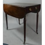 A Mid 19th Century String Inlaid Mahogany Drop Leaf Occasional Table with Turned Tapering Reeded