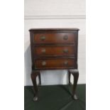 A Small Reproduction Mahogany Three Drawer Chest on Cabriole Supports, 45cms Wide