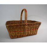 A Vintage Wicker Shopping Basket with Hooped Carrying Handle. 40cm Wide