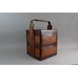 A 20th Century Chinese Bamboo and Cane Square Shaped Box with Brass Mounted carrying Handle and