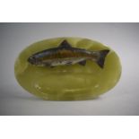 An Oval Onyx Ashtray with Cold Painted Rainbow Trout Mount. 18cm Wide