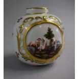 An Italian Naples Tea Caddy Decorated in Relief with Unusual Coloured Enamels. No Lid. 10.5cm High