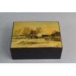 A Lacquered Wooden Box with Decorated Lid and Printed Paper Label to Inner for Clark and Co's.