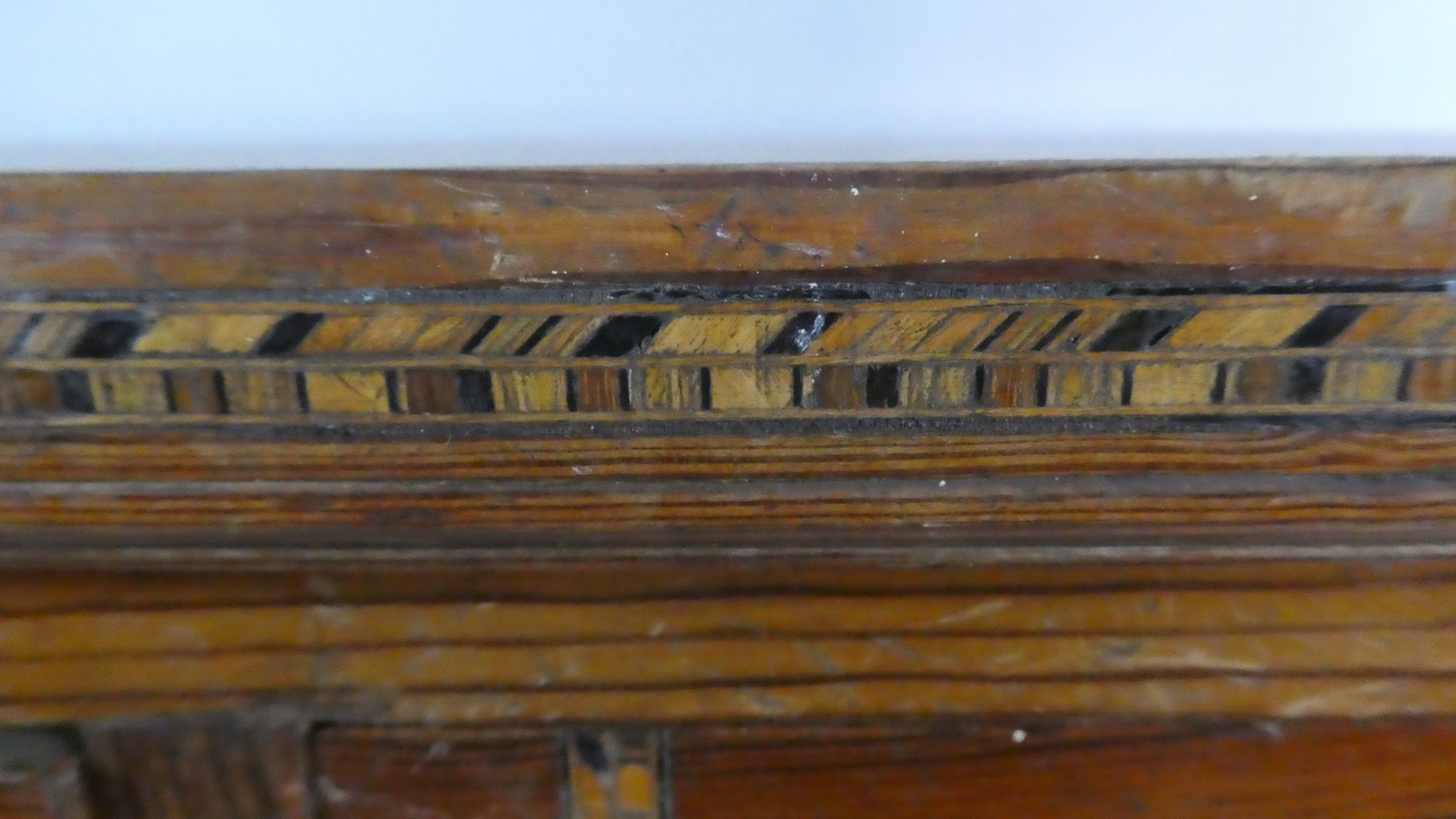 A 19th Century Gothic Pitch Pine Chest of Drawers with a Plank Top Over Five Drawers Inlaid with - Image 2 of 3