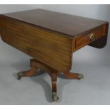 A 19th Century Mahogany Drop Leaf Pembroke Table with Two End Drawers. Quadrant Support with Brass