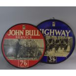 Two Vintage Circular Printed Cardboard Advertising Signs by John Bull Rubber Co. Ltd. Leicester,