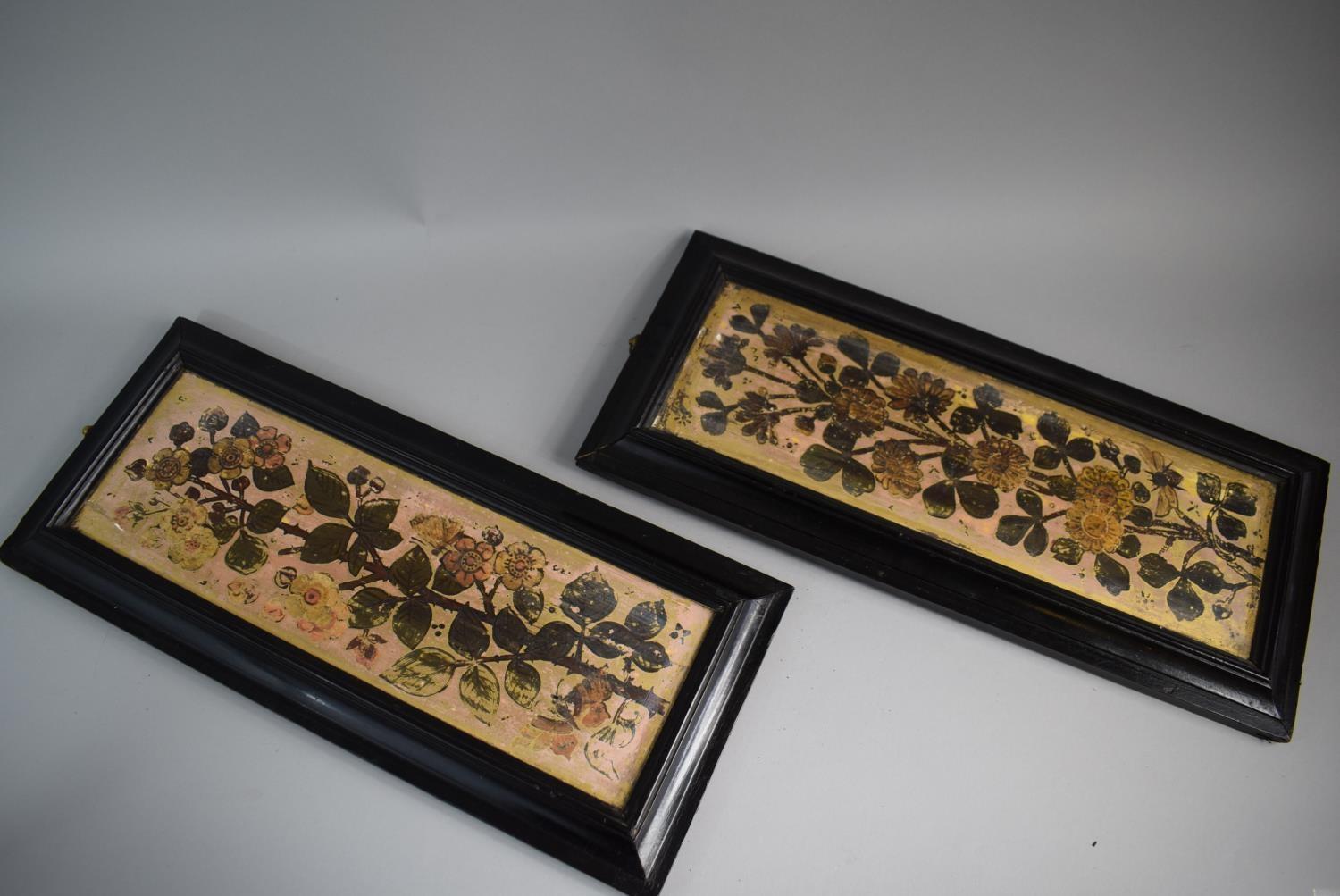 A Pair of Late 19th Century Arts and Crafts Painted Wooden Panels in their Original Ebonised Moulded - Image 2 of 4