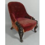 A Small Late Victorian Mahogany Framed Button Back Ladies Nursing Chair