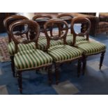 A Set of Six Victorian Mahogany Framed Balloon Back Dining Chairs on Reeded Front Legs