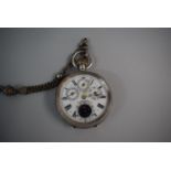 A Continental Silver (935) Pocket Watch with Four Subsidiary Dials for Day, Date, Month and Seconds.