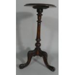 A 19th Century Mahogany Tripod Wine Table with Decoration (Faded) Circular Top. 35cm Diameter
