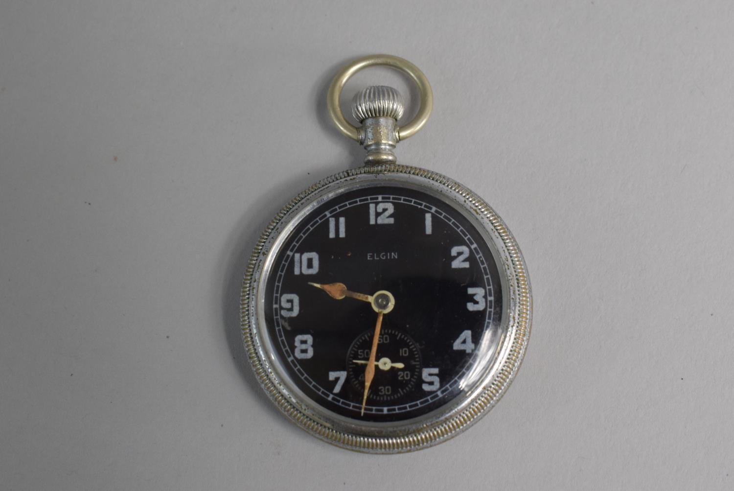 An Elgin Black Dial Military Pocket Watch. The Back Plate Stamp with War Department Crow's Foot - Image 2 of 4