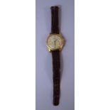 A Gentleman's 18k Gold Delrio Chronograph Wrist Watch with Two Subsidiary Dials. Leather Strap (