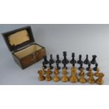 A Plywood Box Containing Wooden Staunton Style Chess Set. (King Missing Crucifix and Others with