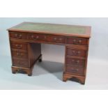 A Late 20th Century Mahogany Kneehole Writing Desk with Green Tooled Leather Top, 123cm Wide