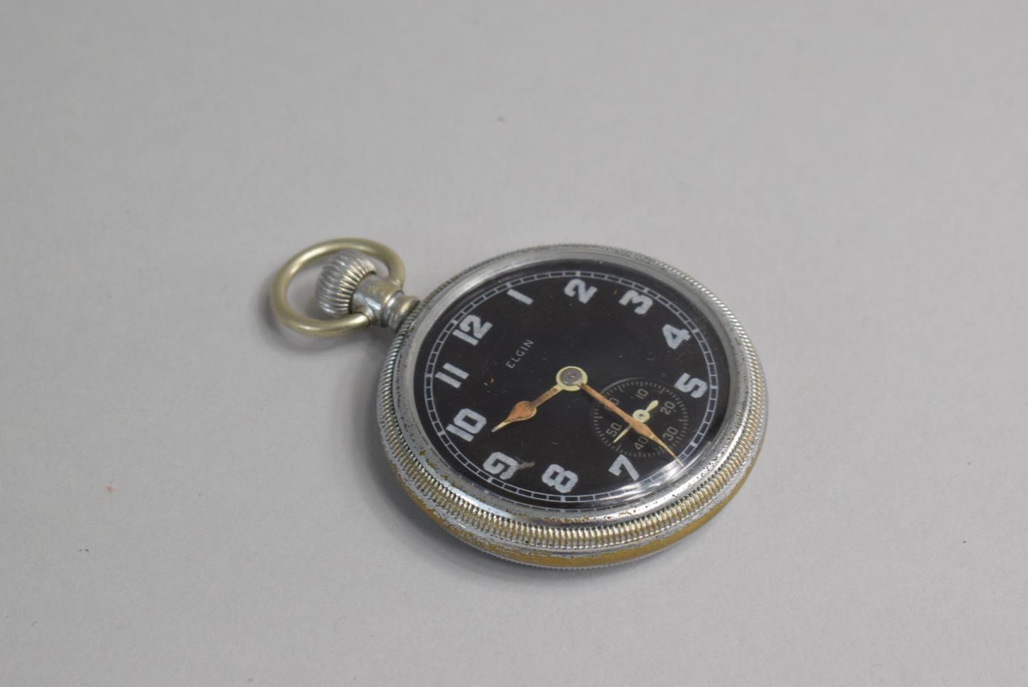 An Elgin Black Dial Military Pocket Watch. The Back Plate Stamp with War Department Crow's Foot - Image 3 of 4