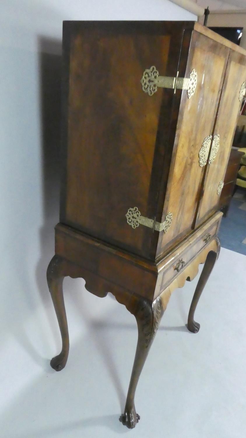 A Late 19th Century Crossbanded Walnut Cabinet on Stand with Cabriole Supports, Centre Long Drawer - Image 3 of 3