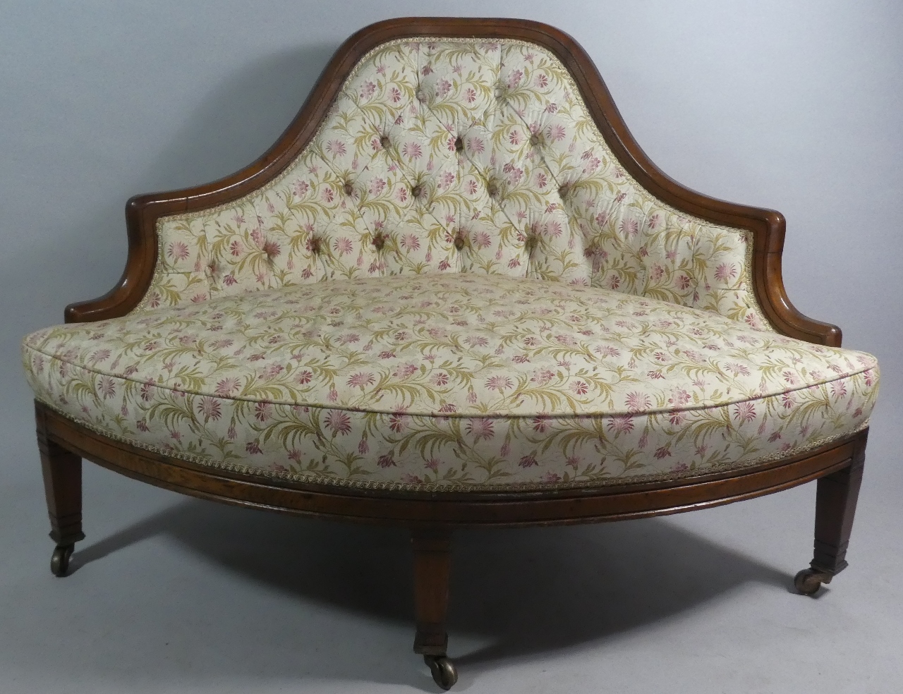 A Reproduction Mahogany Framed Button Upholstered Corner Settee, 130cm Wide