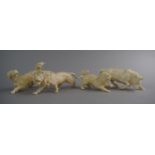 A Collection of Four Early 20th Century French Carved Ivory Animals, Lion, Bull and Two Dogs, Lion