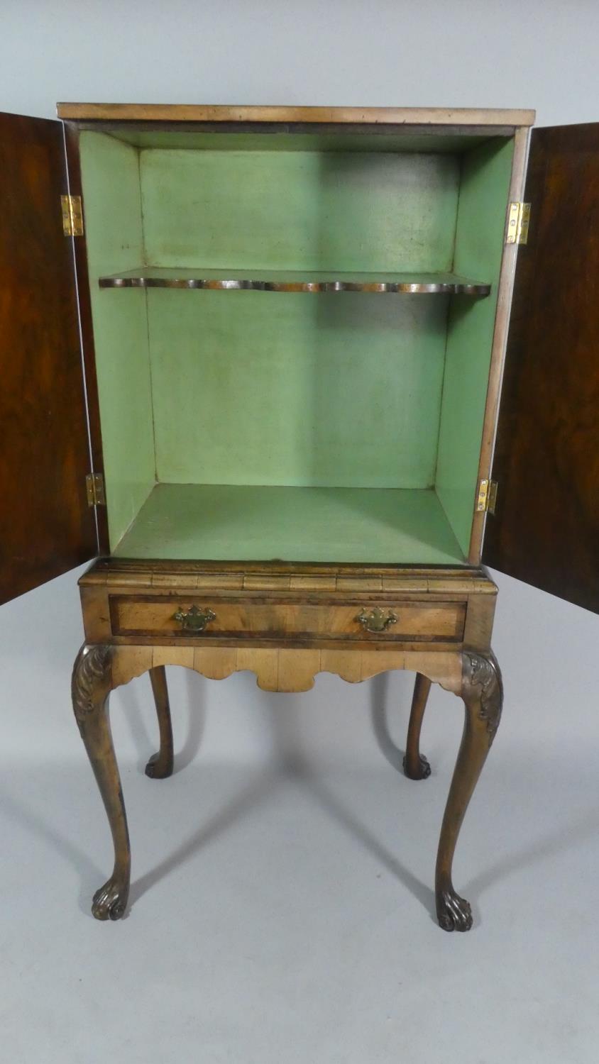 A Late 19th Century Crossbanded Walnut Cabinet on Stand with Cabriole Supports, Centre Long Drawer - Image 2 of 3