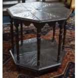 Edwardian Carved Mahogany Two Tier Octagonal Table with Turned Supports, 80cms Diameter