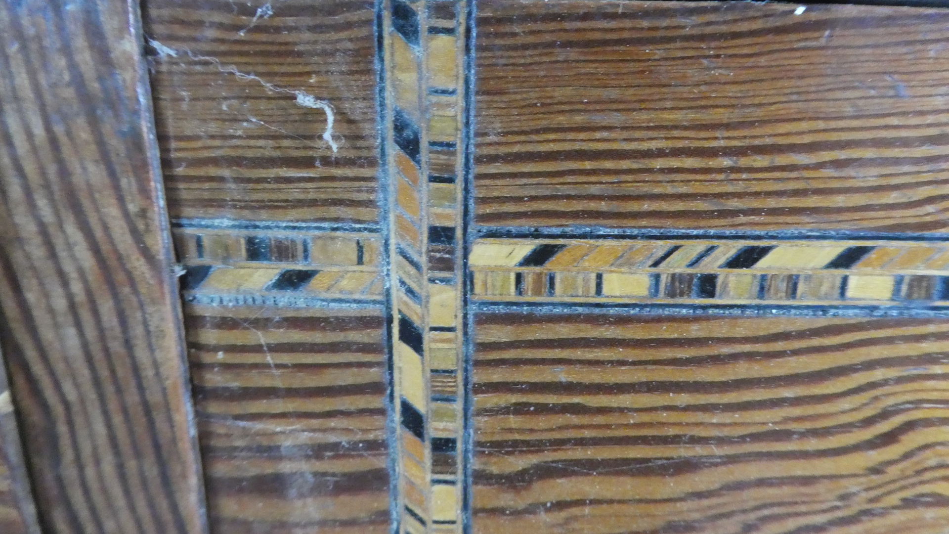 A 19th Century Gothic Pitch Pine Chest of Drawers with a Plank Top Over Five Drawers Inlaid with - Image 3 of 3