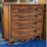 A Victorian Mahogany Bow Fronted Chest of Two Short and Three Long Drawers. 120cm Wide