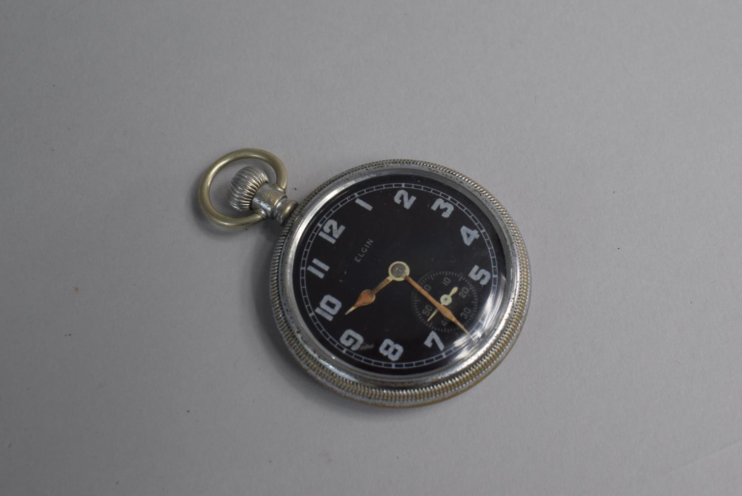 An Elgin Black Dial Military Pocket Watch. The Back Plate Stamp with War Department Crow's Foot