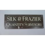 An Edwardian Bronze Sign for Silk and Frazier, Quantity Surveyors, 28cm Wide