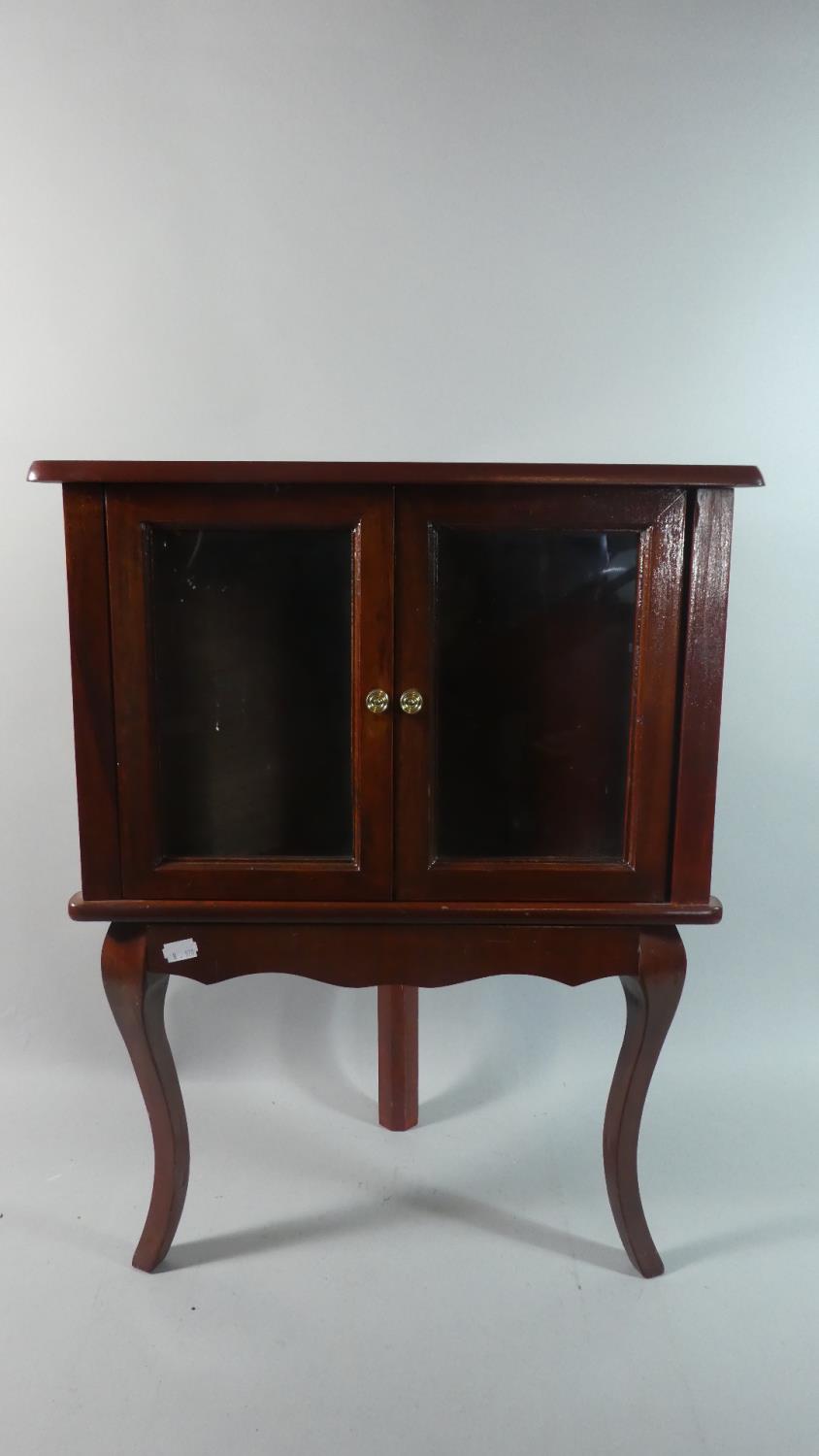 A Modern Mahogany Glazed Corner Cabinet on Cabriole Supports, 49cm Wide