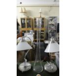 A Tall Glass Vase and Pair of Modern Table Lamps