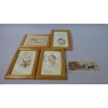 A Collection of Four Framed WWI Silk Postcards Together with a Silk Depicting Stagecoach