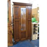 An Edwardian Oak Mirror Fronted Wardrobe, 92cm Wide