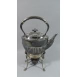A Silver Plated Spirit Kettle on Stand with Burner, 30cm High