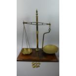 A Late 19th Century Set of Brass Pan Scales with Weights on Rectangular Wooden Plinth Base, 56cm