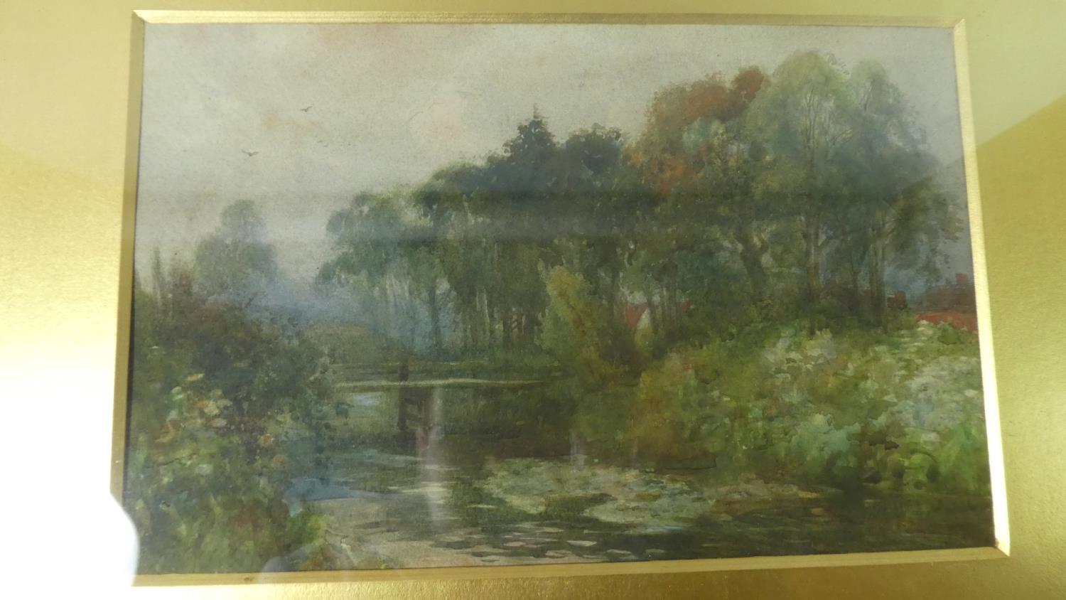 A Pair of Gilt Framed Water Colours Depicting Lady and Child with Donkey and River Bridge, Each 26cm - Image 6 of 6