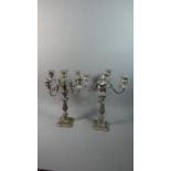 A Pair of Large Five Branch Silver Plated Candelabra, 44cm High