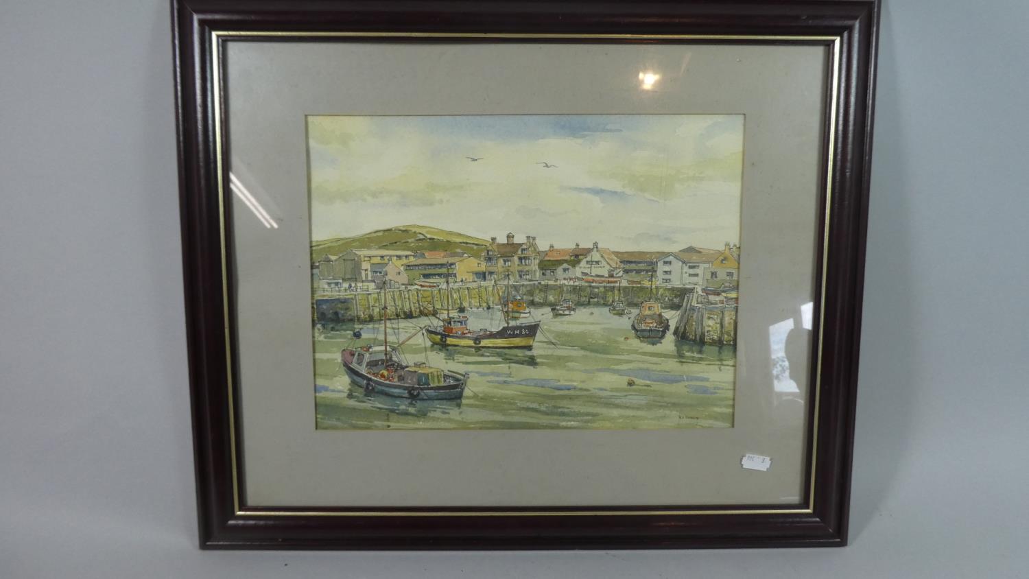 A Framed Watercolour Signed R A Sweet Depicting Fishing Boats in Harbour, 36cm wide