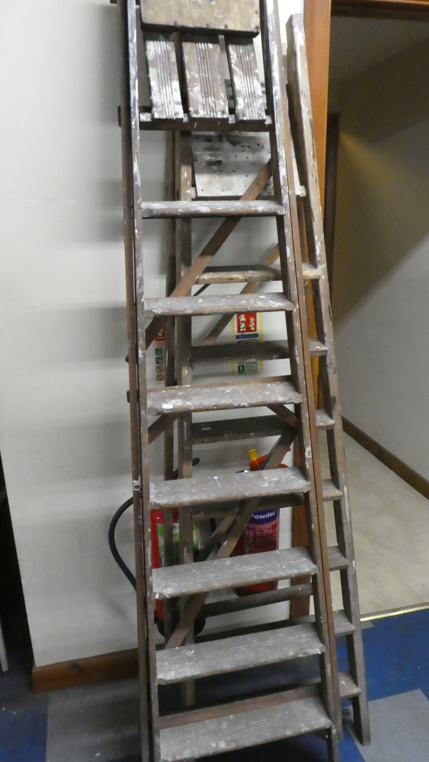 Two Vintage Wooden Step Ladders, 7 Steps