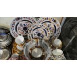 A Tray of Imari Pattern Ceramics to Include Teacups and Saucers, Plates and Bowls, Coffee Cans and