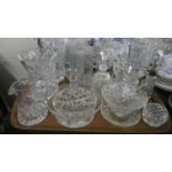A Tray of Glasswares to Include Vases, Decanters, Jugs etc