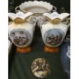 A Pair of Continental Vases, Two Handled Jardiniere and a Plaque