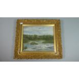 A Gilt Framed Oil on Board Depicting River in Flood, Dated 1902, 29cm Wide