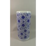 A Late 20th Century Chinese Blue and White Cylindrical Stick Stand, 48cm High