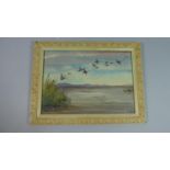 A Framed Oil on Glass Depicting Ducks in Flight, Signed J P Thomas, 1955, 33cm Wide