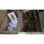 Box Containing Souvenir Tribal Ornaments Together with a Box of Denby Tankards, Prints etc